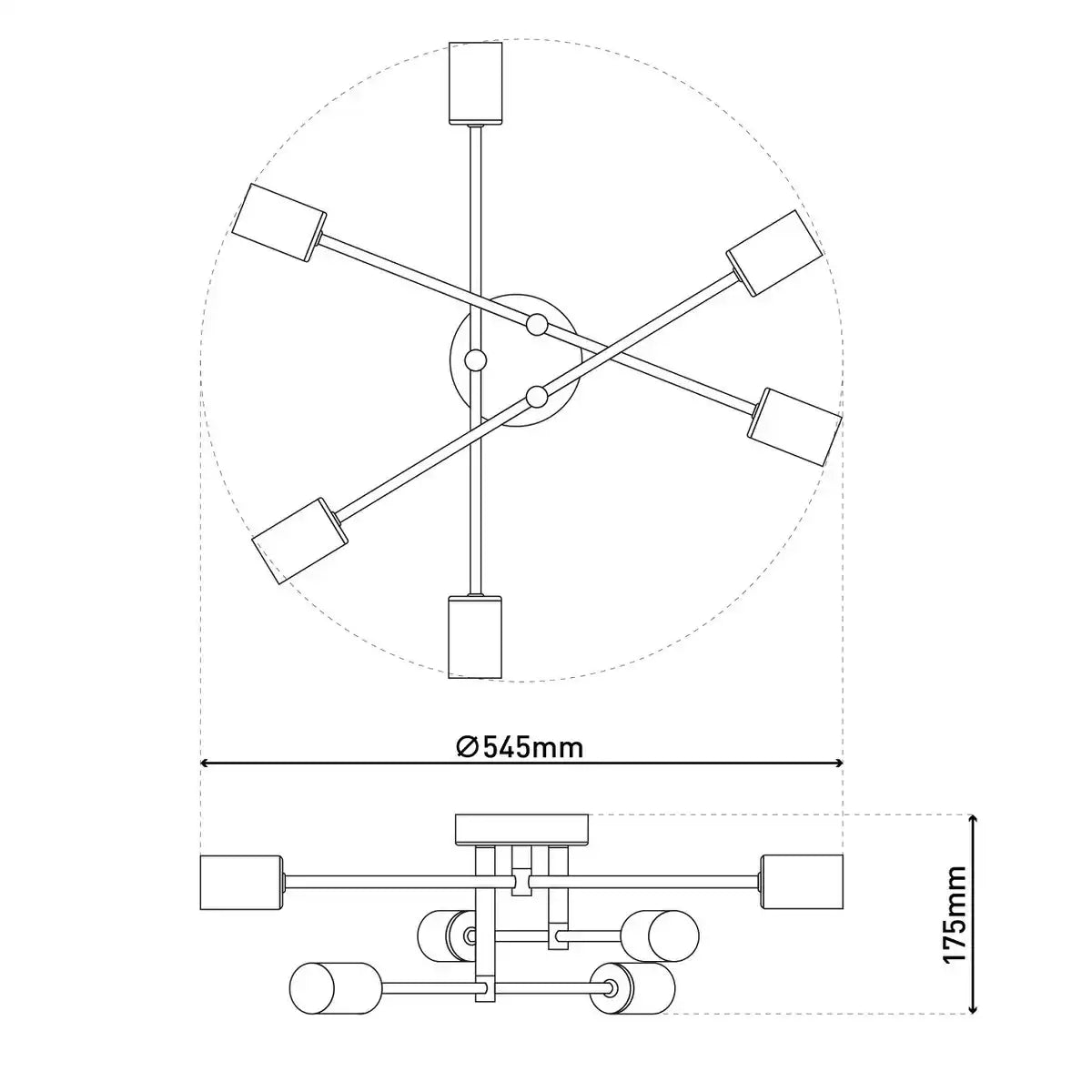 Deckenleuchte "MODO" 6-flammig aus Metall in Schwarz,, Fassungen Gold, E27-Fassung, Deckenlampe für Wohnzimmer, Esszimmer, Küche, Diele, Flur oder Büro mit einem Øvon 54,5 cm