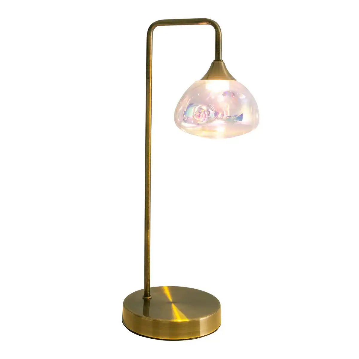 LED Tischleuchte "VARNA", Tischlampe aus messingfarbenem Metall und irisierendem Glas, fest verbaute LEDs, 45 cm hoch, stilvolle Beleuchtung für Wohnzimmer, Esszimmer oder Diele