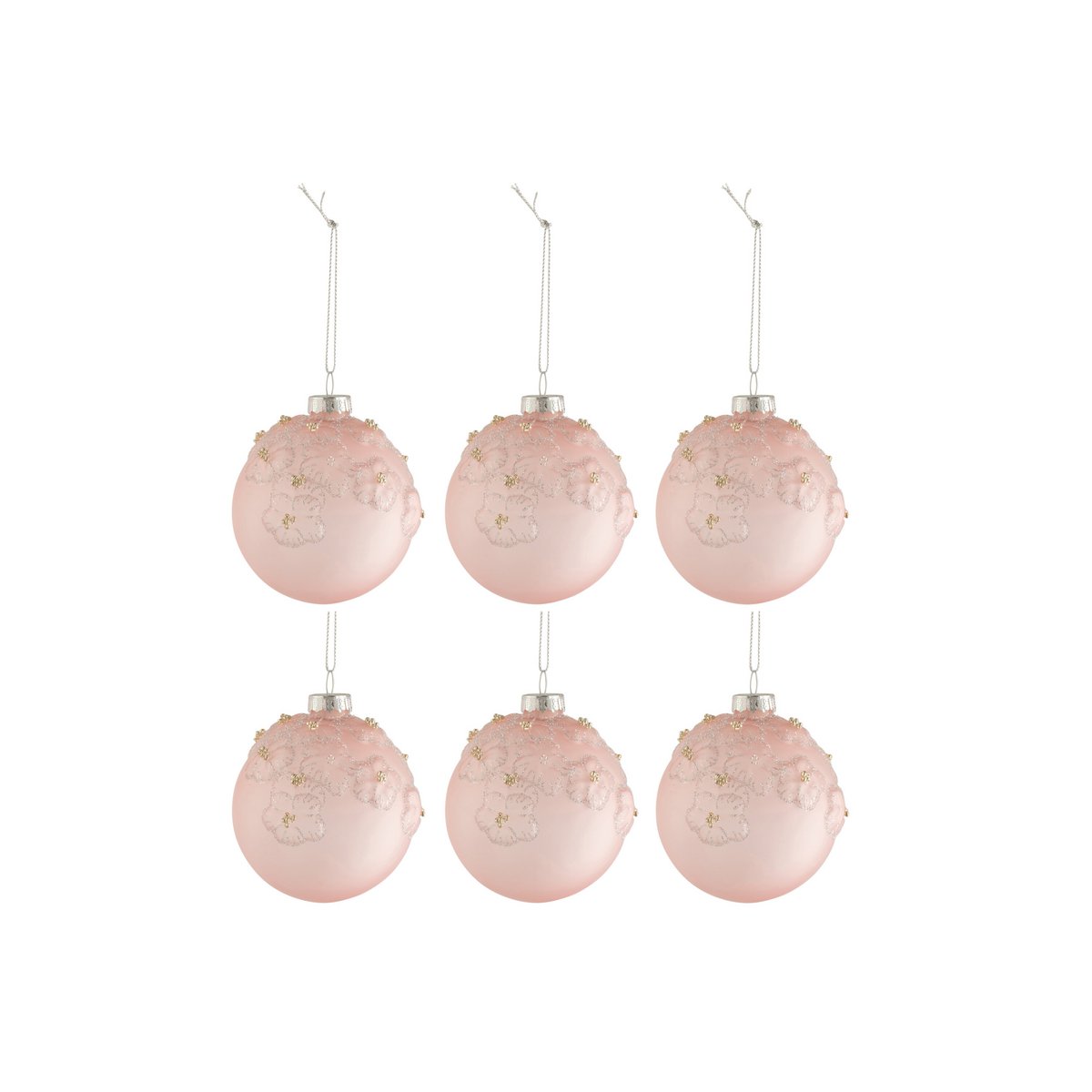J-Line Weihnachtskugel Blumen – Glas – mattes Hellrosa – klein – 6er-Box