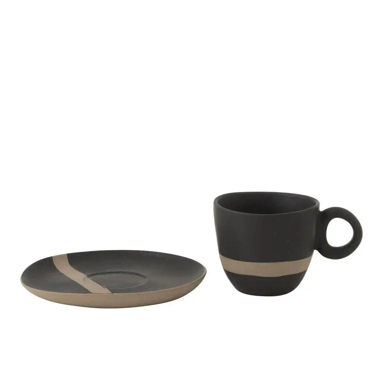 J-Line Tasse+Schale Keramik Schwarz/Taupe