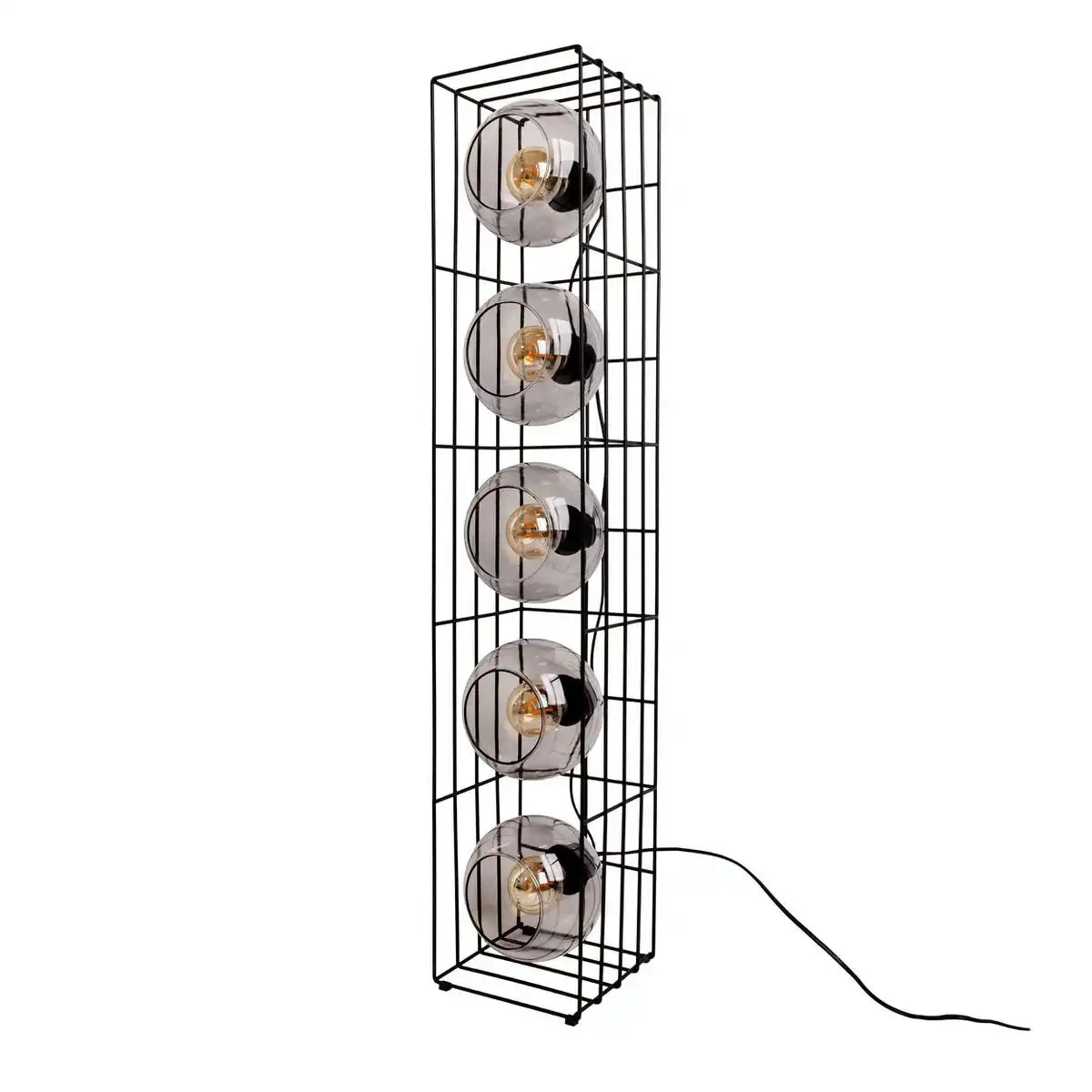Glas-Stehleuchte "CESTA" Stehlampe aus schwarzem Metalldraht und getöntem Glas, mit E27-Fassung, 95 cm hoch, für Esszimmer, Wohnzimmer, Diele oder Büro,
