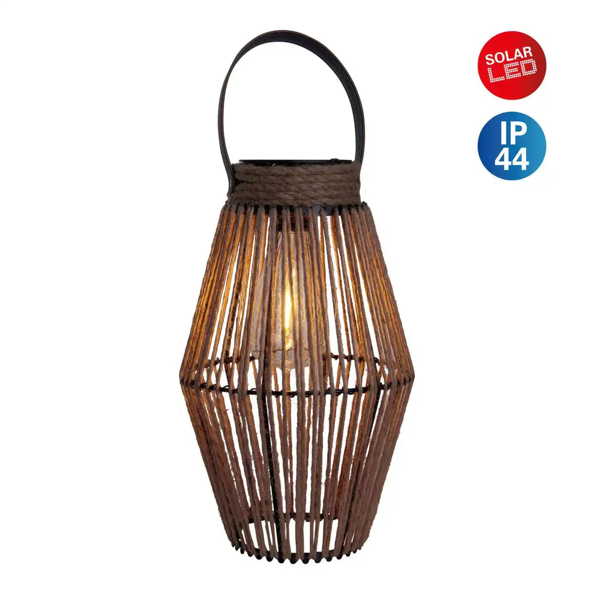 LED Solarleuchte "Korbinian" für Garten und Terrasse, Dekolampe aus Metall und Kunststoffschnurbespannung in natur, LEDs fest verbaut, Solar Lampe für Außen 30 x 18 cm