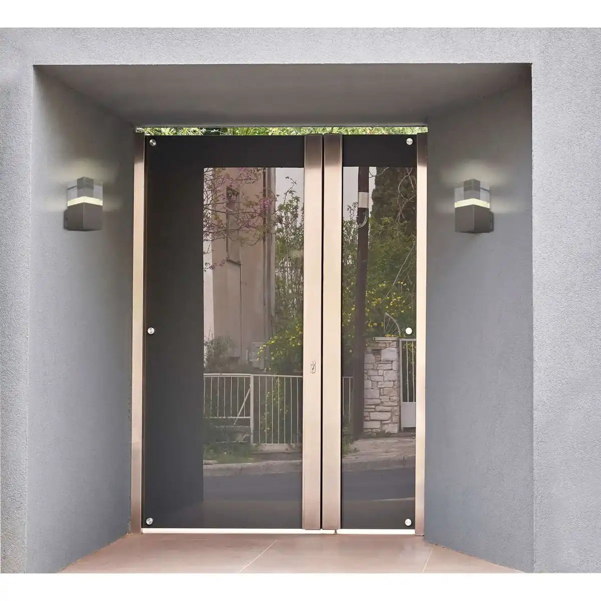 LED Außen-Wandleuchte "LEAH" aus Metall und Kunststoff in Stahl-blank, integrierte LED