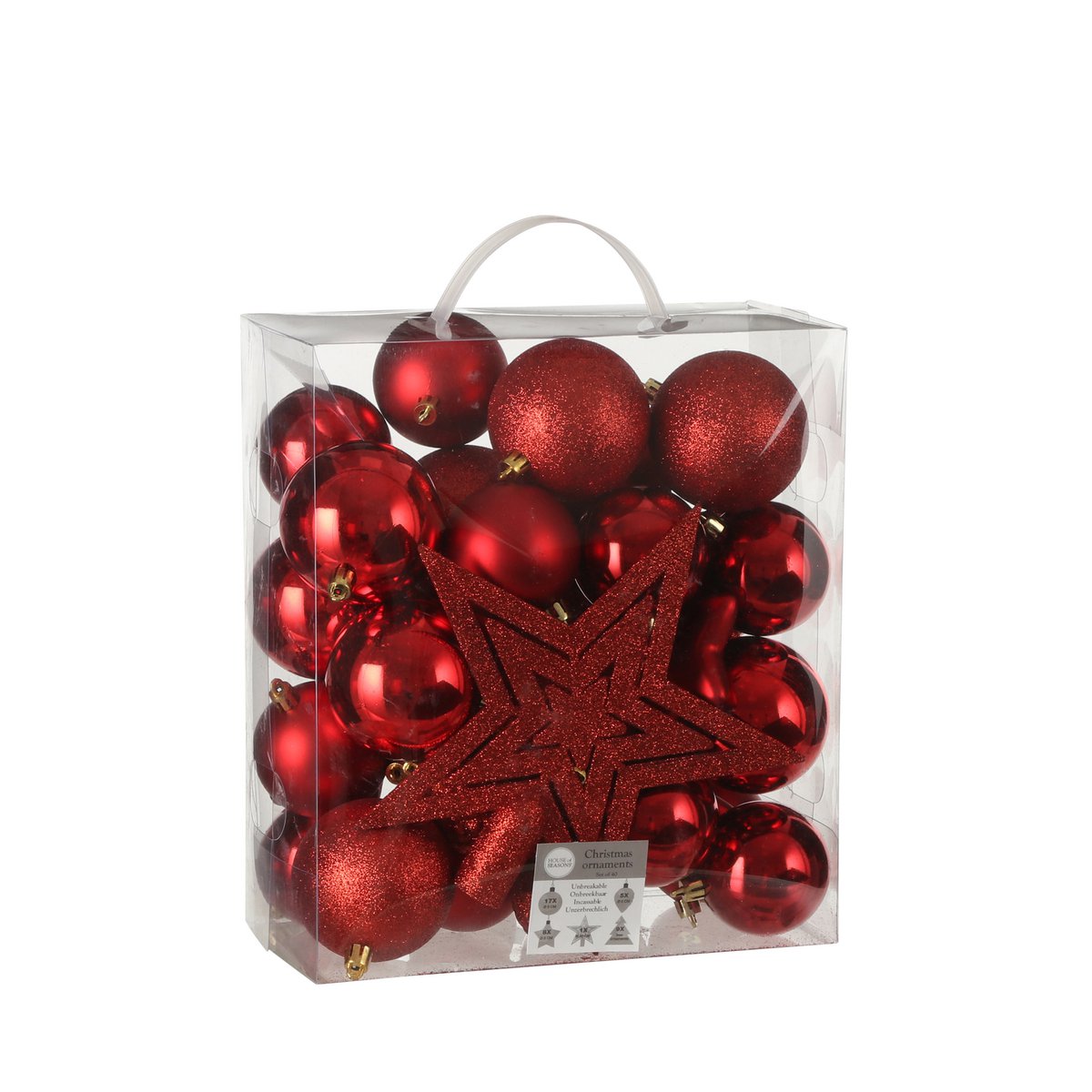 40 stück Kunststoff-Weihnachtskugeln-Set mit Spitze  Ø8 cm - Rot