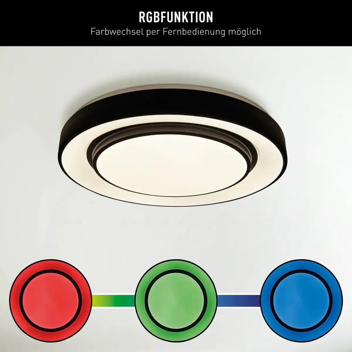 LED Deckenleuchte "MONTEREY" Ø 47,5cm, viele Funktionen, aus Metall und Kunststoff in Schwarz,, mit integrierten LEDs, Beleuchtung für Wohnräume, Flur oder Büro