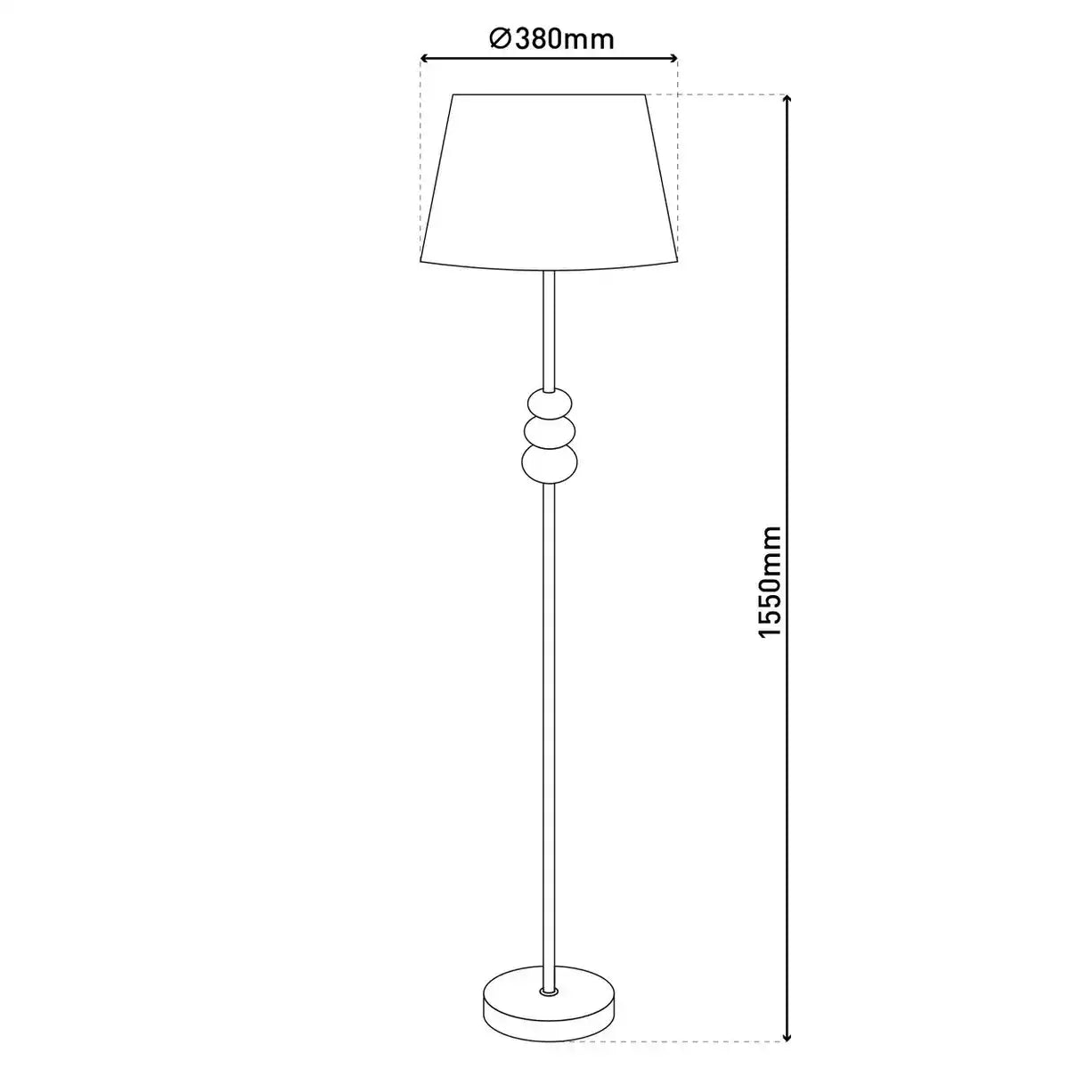 Stehleuchte "ELINA" 155 cm hoch, Ø 38 cm, Metall in Schwarz/Braun, Textilschirm in Weiß, E27