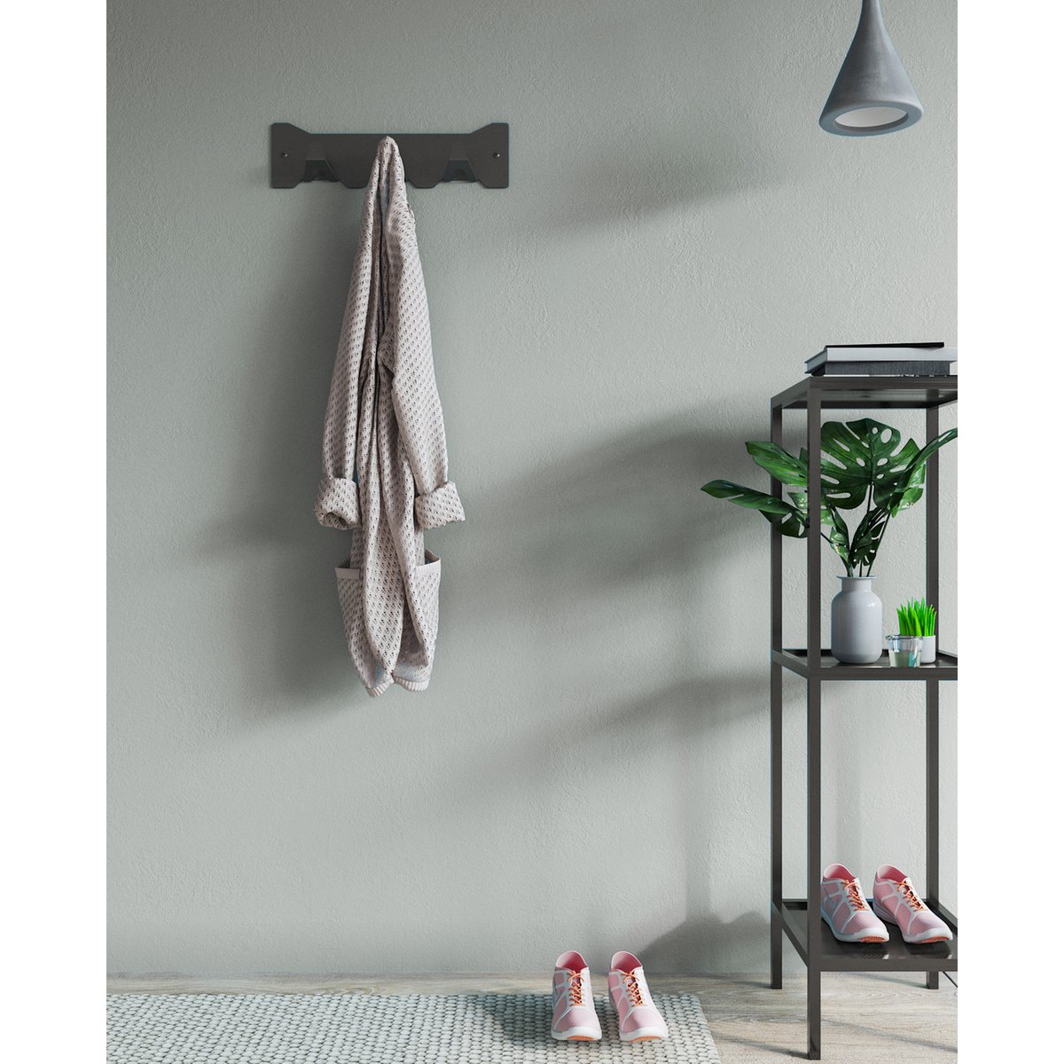 Gorillz Triangle Three – Industrial – Wandgarderobe – 3 Kleiderhaken – Schwarz