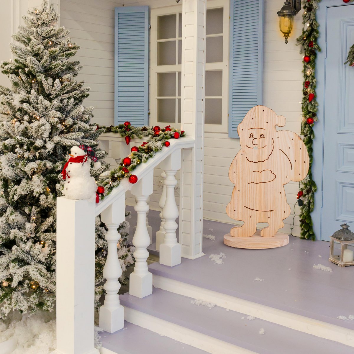 LED-Holz-Dekoleuchte "SANTA" groß, Weihnachtsdeko aus Holz in Natur, mit fest verbauten LEDs, für den Außenbereich - Klassik - Deko - Holz - natur - keine Angabe - Weihnachtsdeko außen
