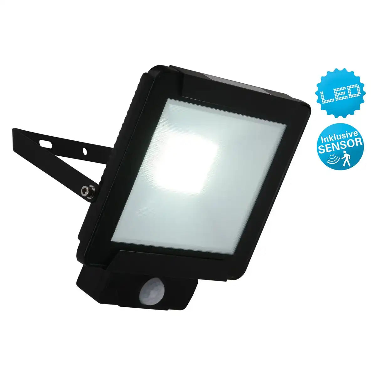 LED-Außenleuchte "Radia" 30W mit Sensor, aus Metall und Glas in Schwarz, mit integrierter LED