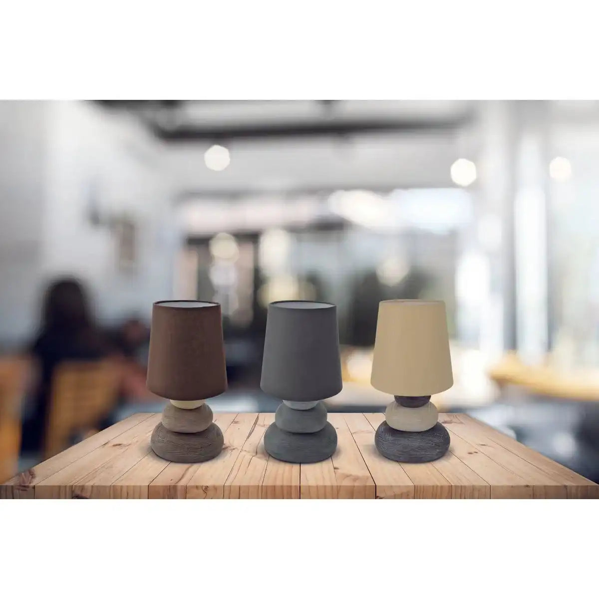 Keramik Tischleuchte "STONEY", Tischlampe aus Keramik in Braun, mit E14-Fassung, Tischlampe für Esszimmer, Wohnzimmer, Diele oder Büro, oder als Nachttischlampe, 31 cm hoch