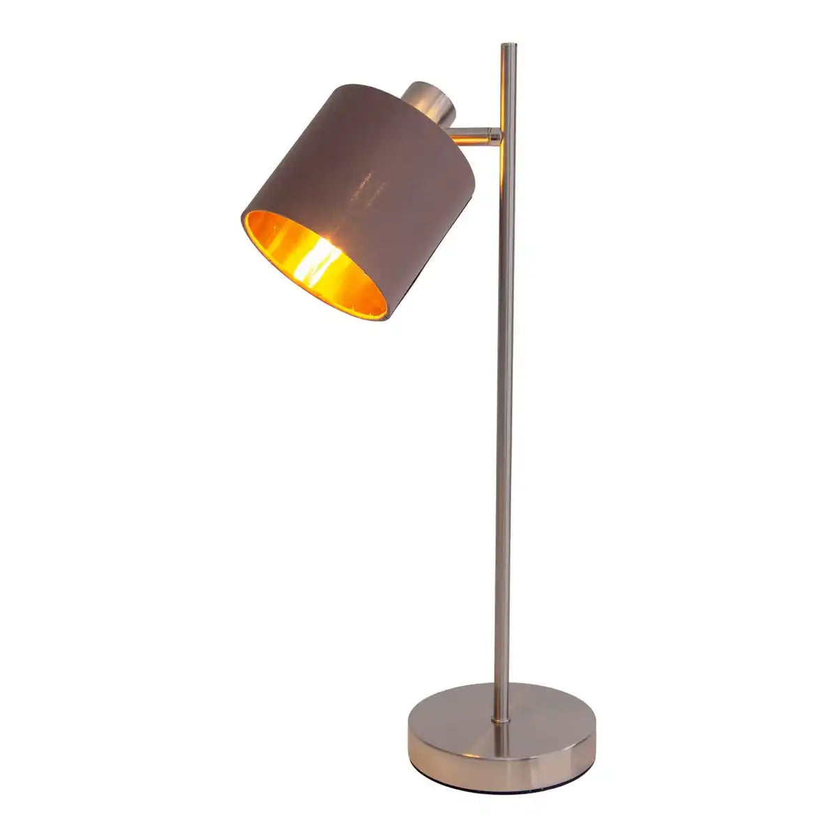 Tischleuchte "MARON" aus Metall satiniert-matt mit Stoffschirmen in Braun, mit E14-Fassung, Lampe für Wohnzimmer, Esszimmer, Flur und Büro, Tischlampe 51 cm hoch