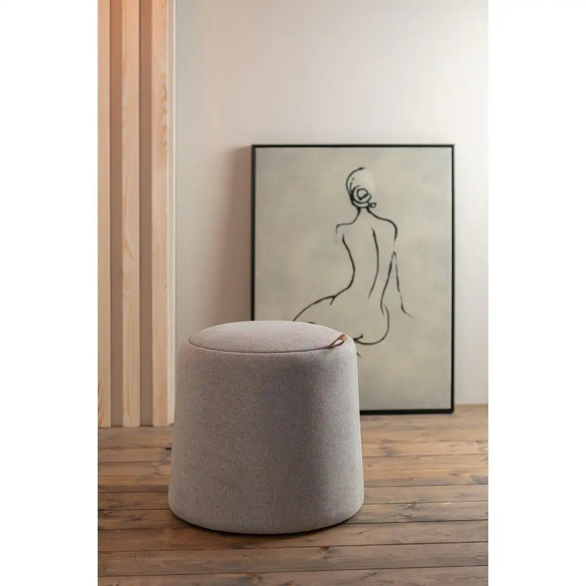 J-Line Pouf/Beistelltisch rund Textil/Holz Beige