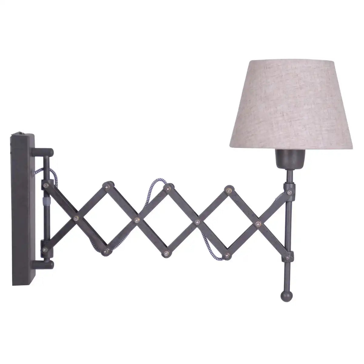 Scherenwandleuchte "ADRIENNE" ausziehbar bis 49cm, die Retro Wandleuchte aus Metall und Textil in Braun und Natur, für E27 Leuchtmittel, Wandleuchte für Wohnräume