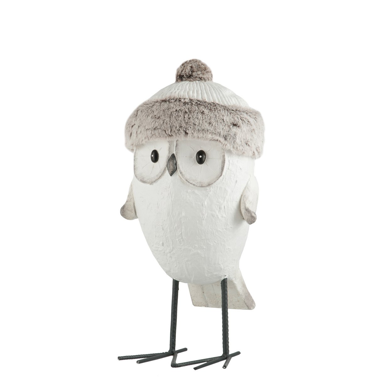J -Line Weihnachten Figur Eulenkappe Winter - Polyresin - Weiß/Grau - groß
