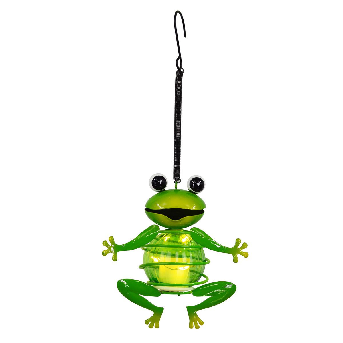 2er Set Solar-Deko-Hängeleuchte "Frosch" ca. 20 cm hoch, aus bemaltem Eisen, inkl. Dämmerungssensor;