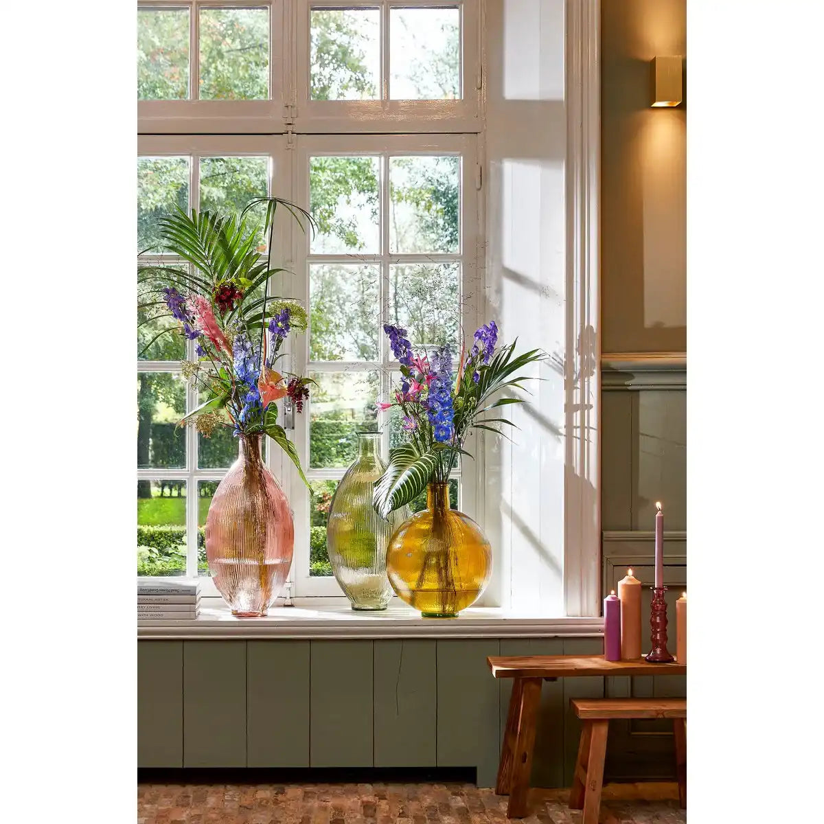 Firenza Flaschenvase – H59 x Ø29 cm – Recyclingglas – Hellbraun - HomeDesign Knaus