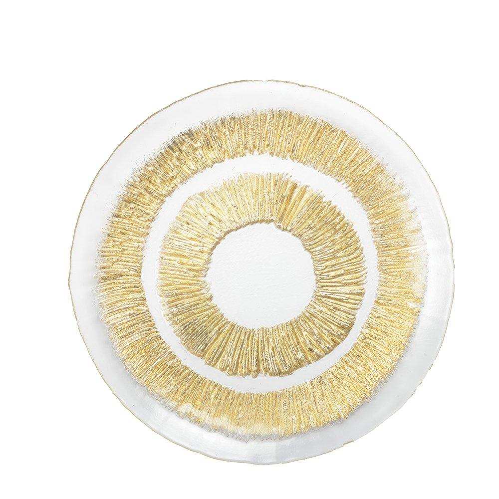 FLACHER TELLER AUS GOLDENEM GLAS 28X28X2,5CM - SONNE - HomeDesign Knaus