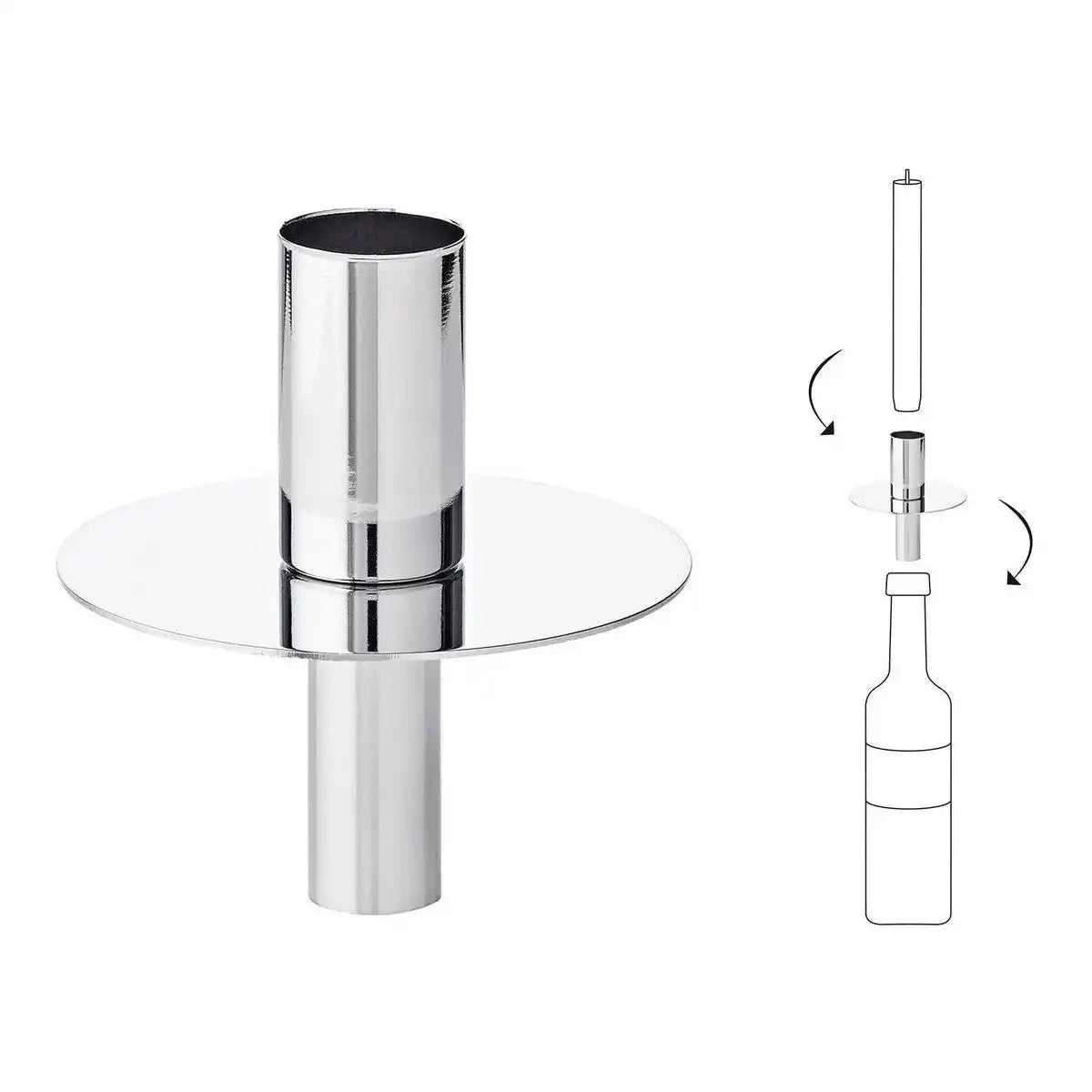 Flaschenaufsatz Kerzenhalter, Edelstahl glänzend vernickelt, Höhe 8 cm - HomeDesign Knaus