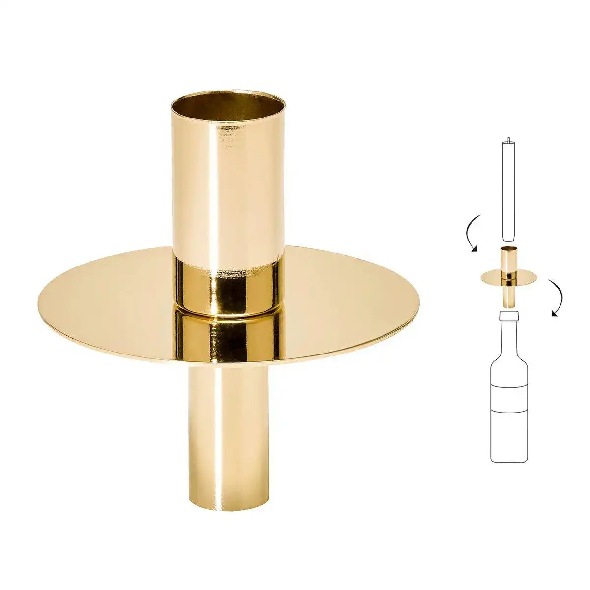 Flaschenaufsatz Kerzenhalter, Edelstahl vernickelt, goldfarben, Höhe 8 cm - HomeDesign Knaus
