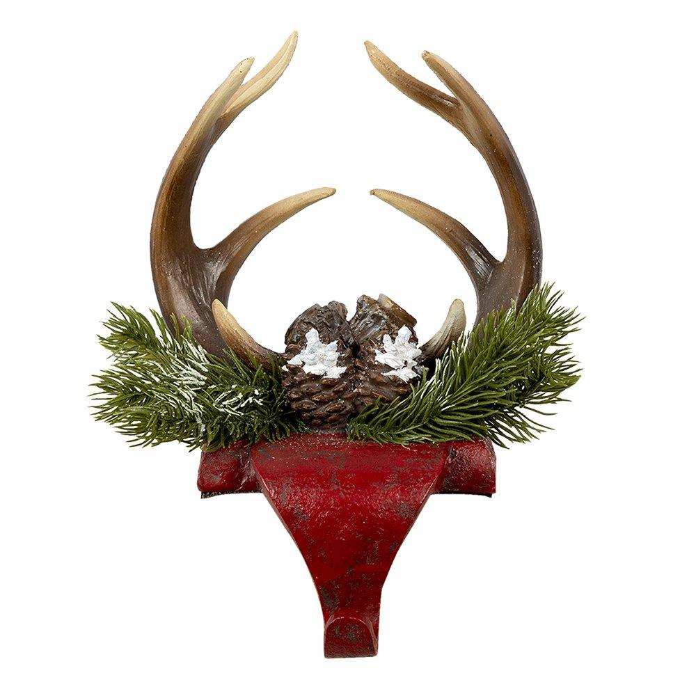 Gehäkelter Weihnachtsstrumpf Geweih Rot, Braun 18x24x15 cm - HomeDesign Knaus