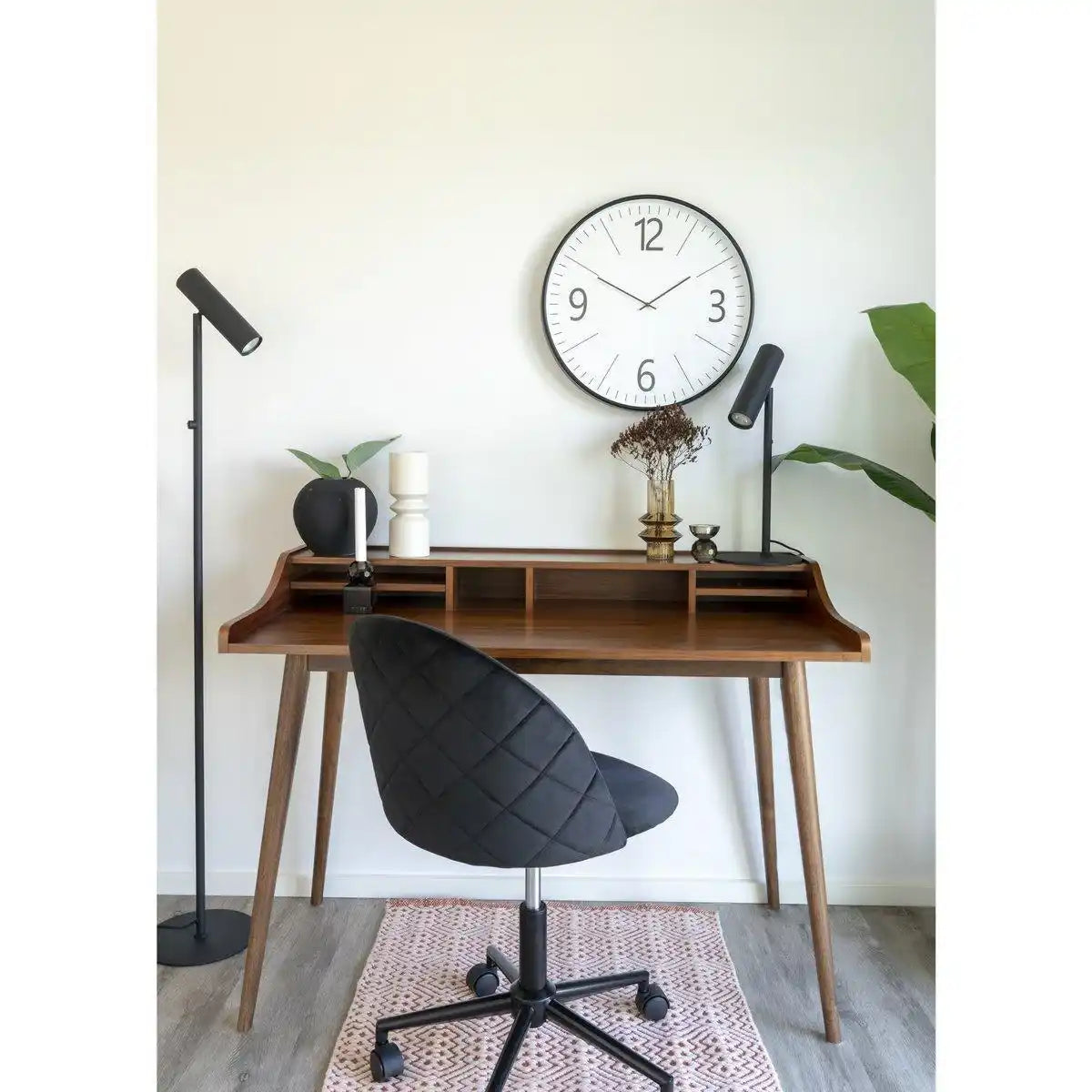 Geneve Bürostuhl – Bürostuhl aus Samt, schwarz mit schwarzen Beinen, HN1207 - HomeDesign Knaus