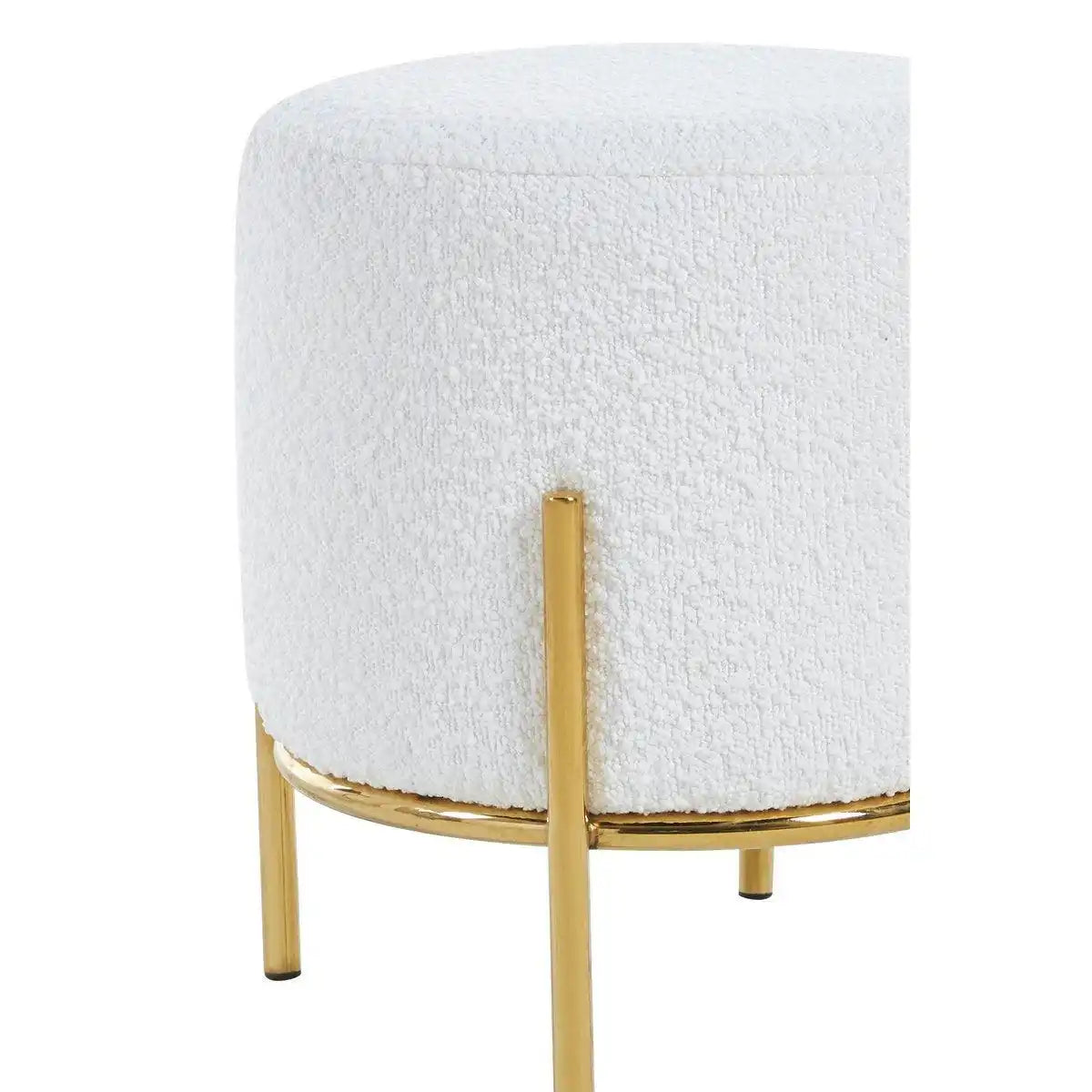 Gepolsterter Hocker Ø35 cm, Bouclé-Stoff, weiß - HomeDesign Knaus