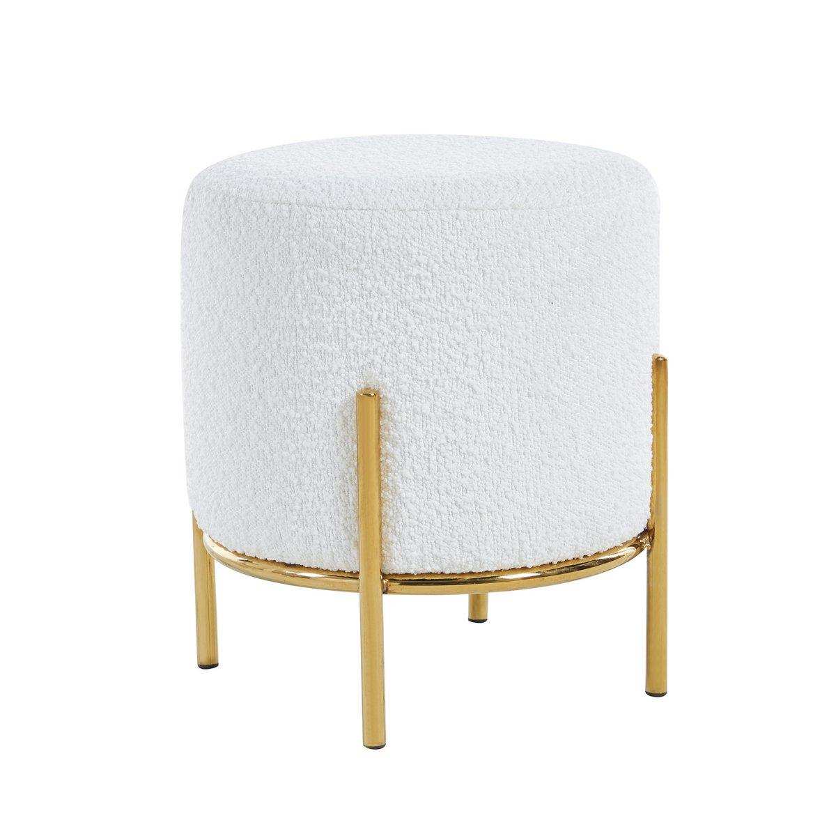 Gepolsterter Hocker Ø35 cm, Bouclé-Stoff, weiß - HomeDesign Knaus