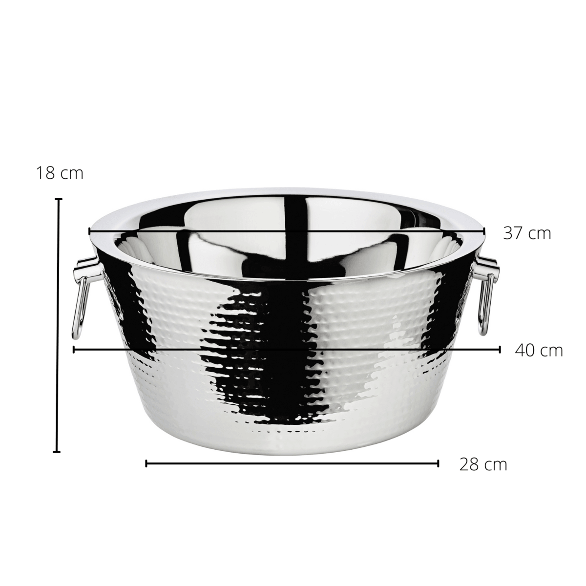 EDZARD Kühler Ontario m. Griffen, Edelstahl hochglanzpoliert, doppelwandig, außen gehämmert,ø 38 cm,H 18 cm - HomeDesign Knaus