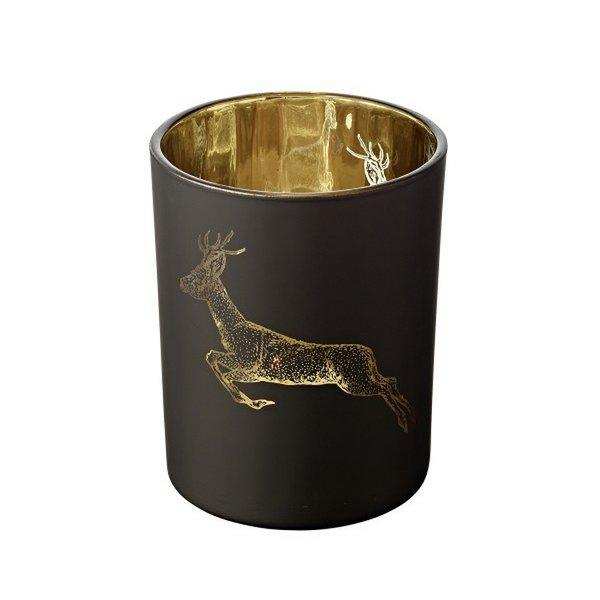 Glas Windlicht Hirsch laufend matt-schwarz H 13 cm - HomeDesign Knaus
