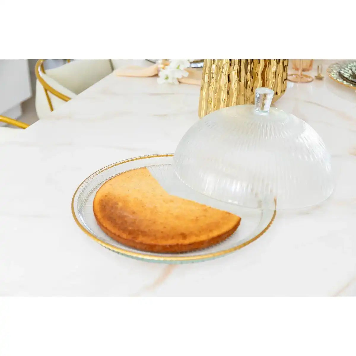 GLASGLOCKE MIT GOLDENEN KANTEN AUF FLACH 32X32X17CM - HomeDesign Knaus