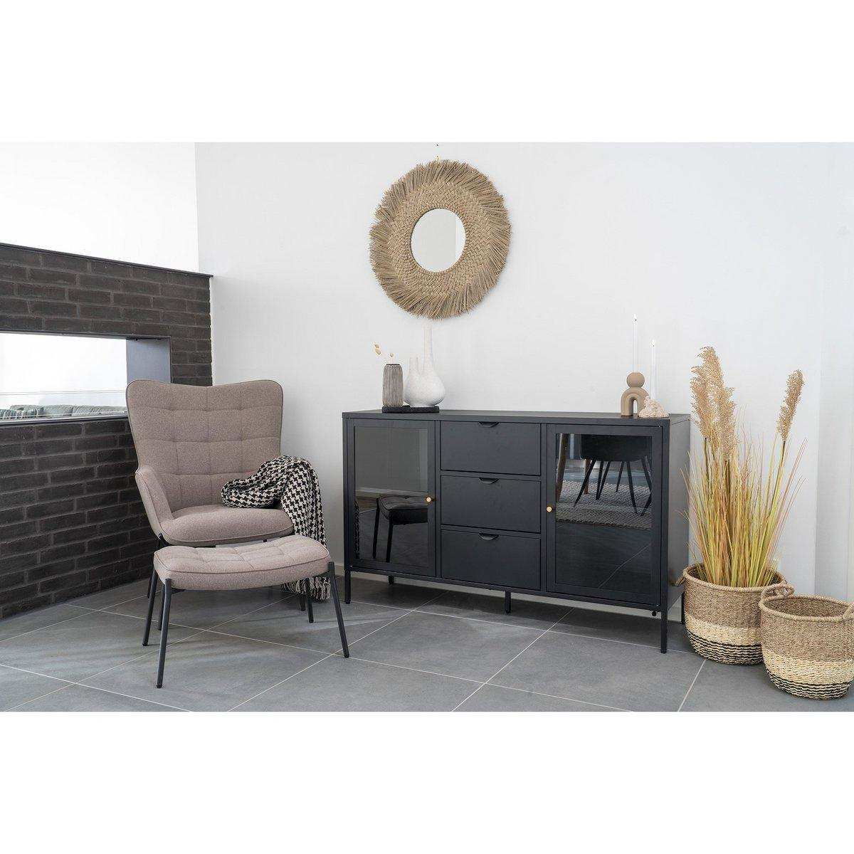 Glasgow Fußstütze – Fußstütze, Stein mit schwarzen Beinen, HN1231 - HomeDesign Knaus