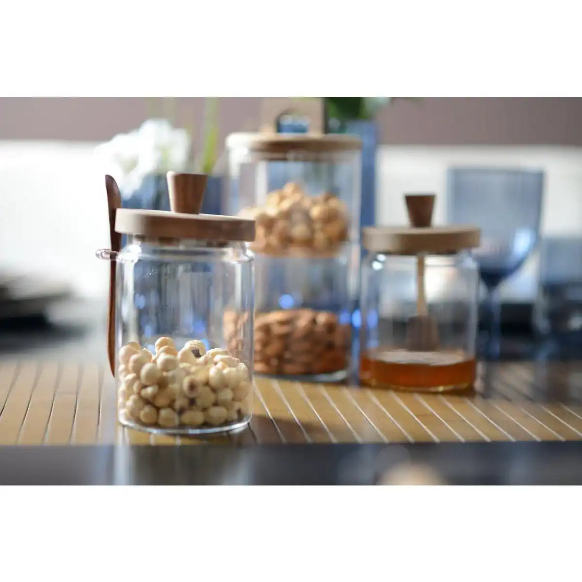 Glaszuckerglas mit Holzabdeckung und Löffel - HomeDesign Knaus