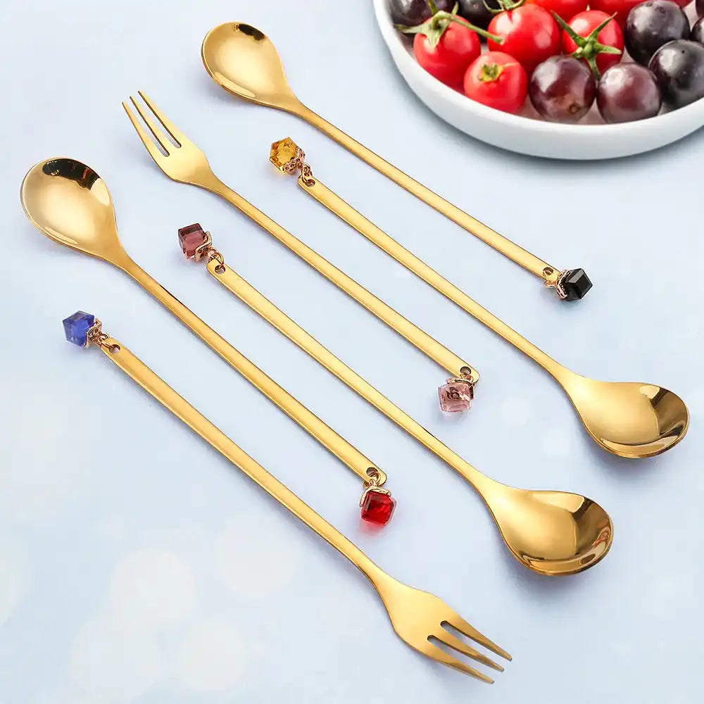 GOLDENE LÖFFEL MIT MEHRFARBIGEN DIAMANTEN - 6ER-SET - HomeDesign Knaus