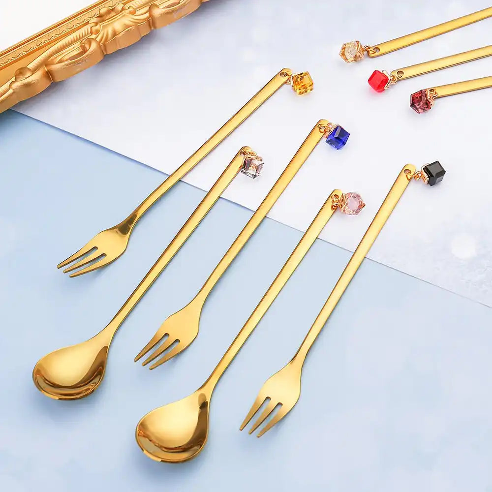 GOLDENE LÖFFEL MIT MEHRFARBIGEN DIAMANTEN - 6ER-SET - HomeDesign Knaus
