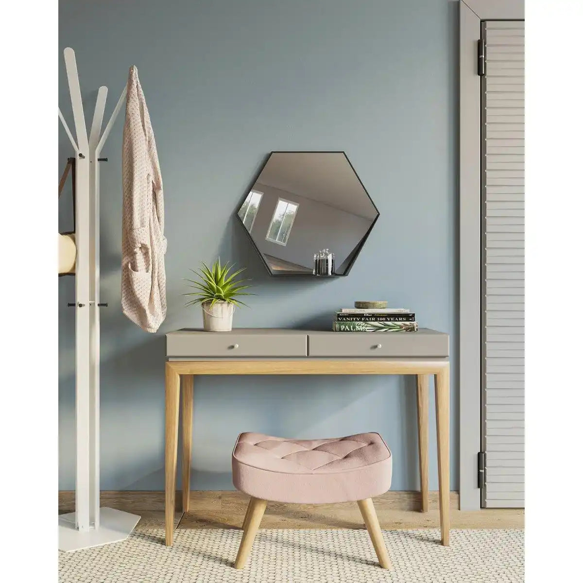 Gorillz Hive Wandspiegel mit Ablage – Hexagon-Spiegel – 60 x 52 cm – Industrial Black - HomeDesign Knaus