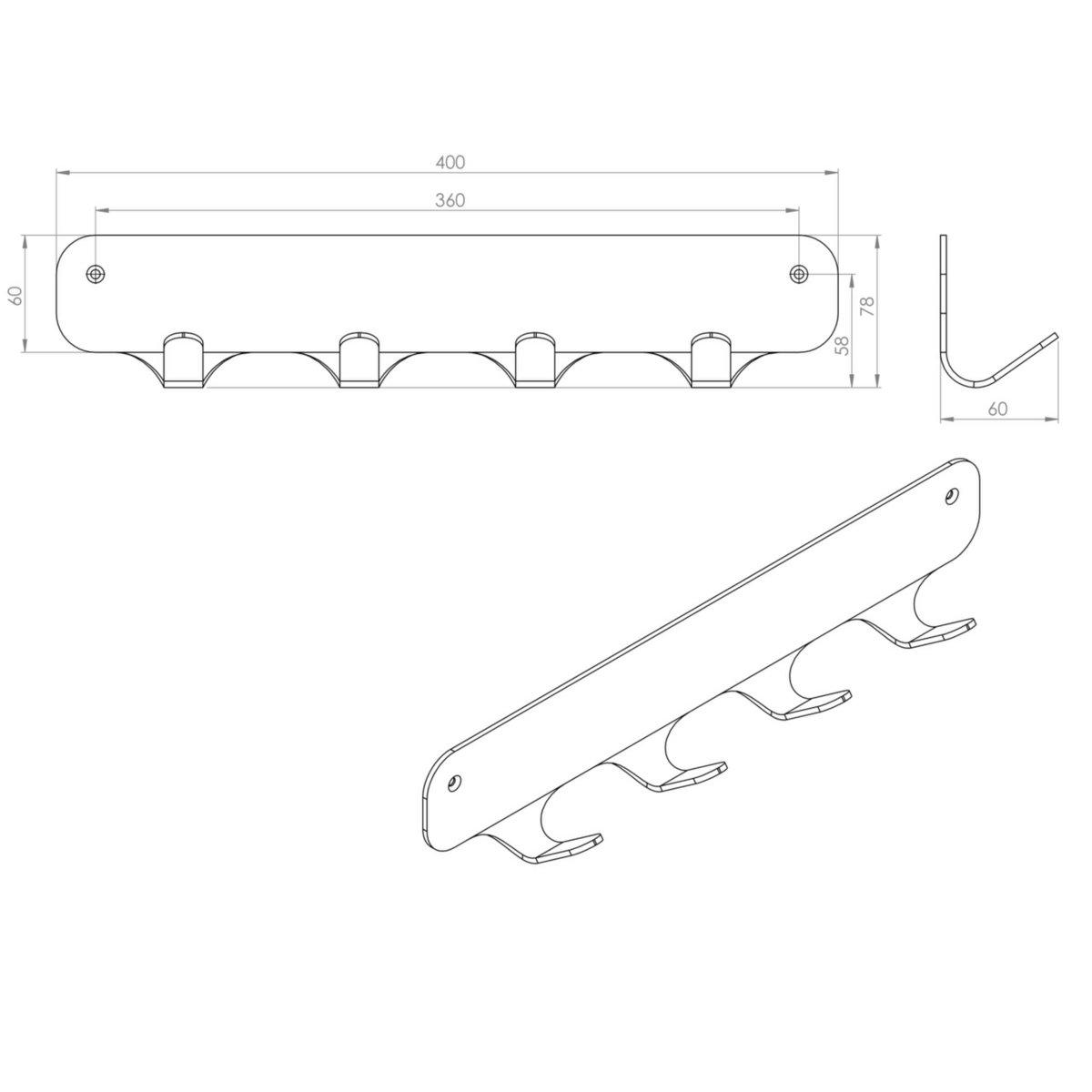 Gorillz Rounded Four Industrielle Wandgarderobe 4 Kleiderhaken – Grau - HomeDesign Knaus