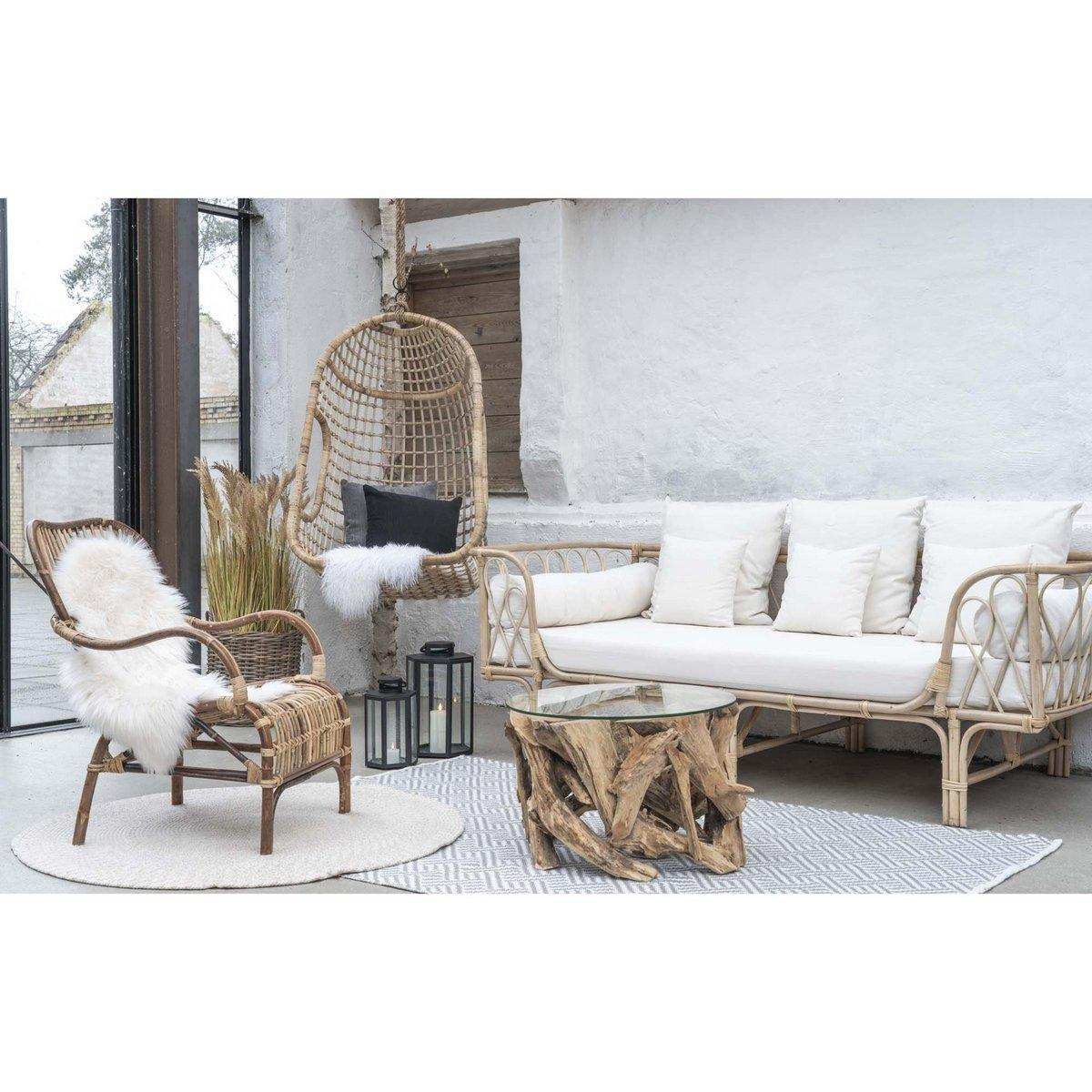 Grand Canyon Couchtisch – Couchtisch, Glas mit Naturbeinen, Ø60x40 cm - HomeDesign Knaus