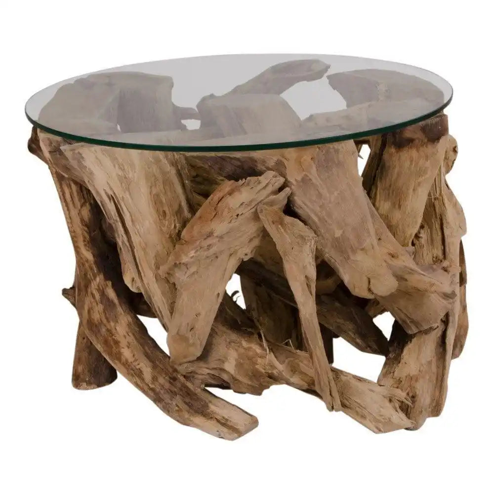 Grand Canyon Couchtisch – Couchtisch, Glas mit Naturbeinen, Ø60x40 cm - HomeDesign Knaus