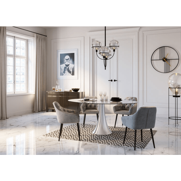 Grande oval Tisch Esszimmertisch Esstisch gebürstetem Aluminium 180 cm - HomeDesign Knaus