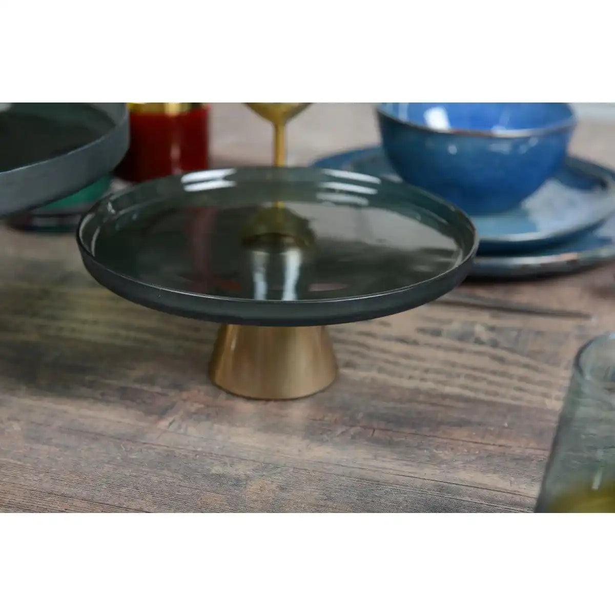 GRÜNES TABLETT AUF GOLDSTÄNDER 21CM - HomeDesign Knaus