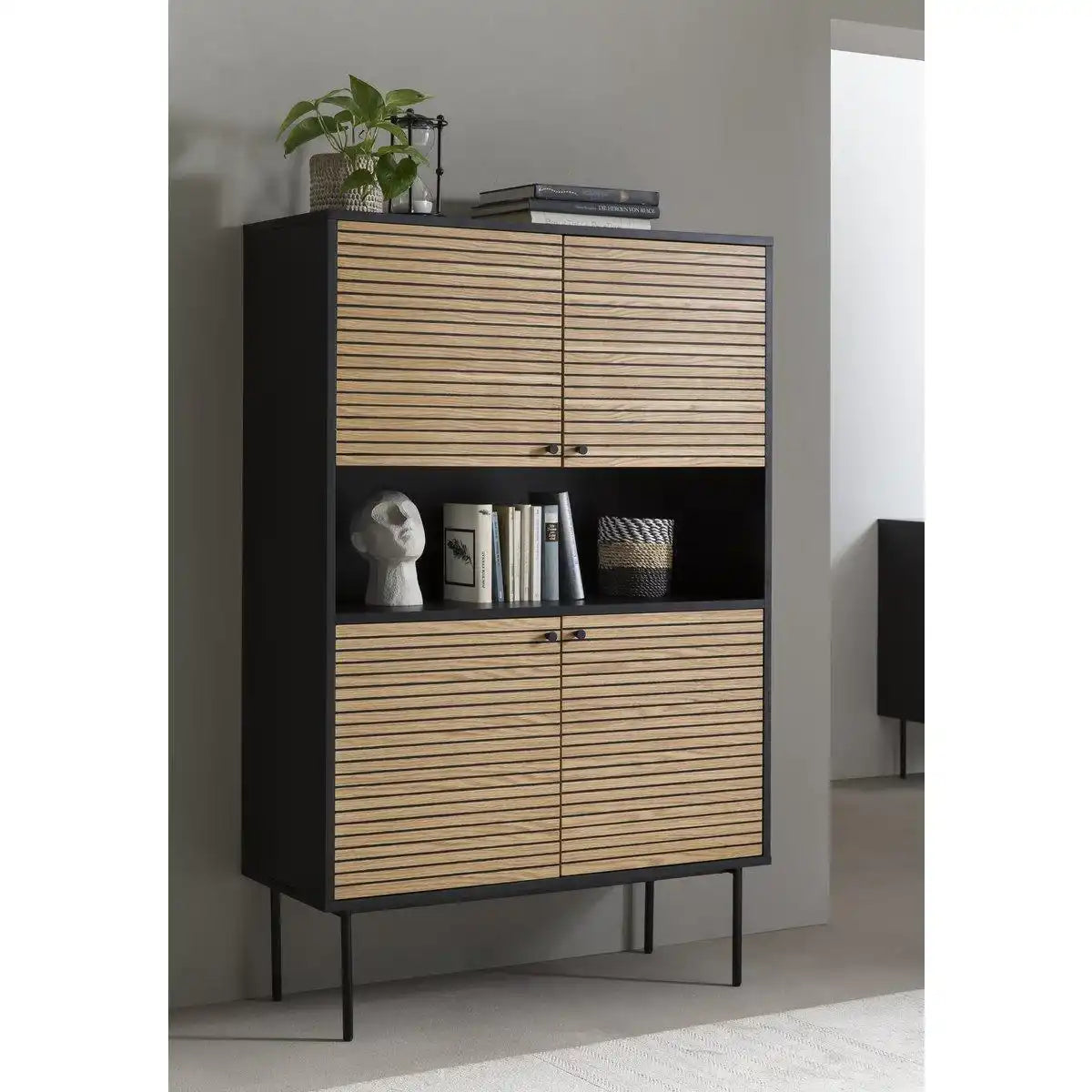 Highboard Schwarz/Eiche Echtholzfurnier - HomeDesign Knaus