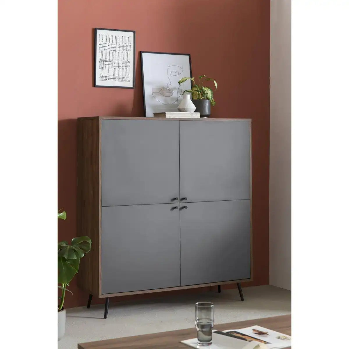 Highboard Walnuss/Grau - HomeDesign Knaus