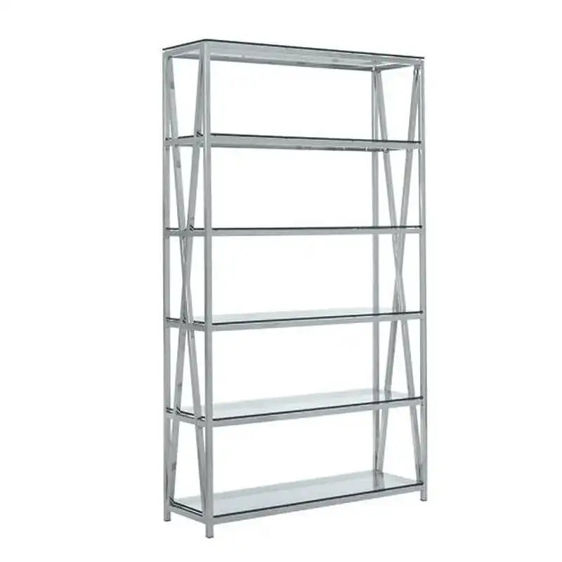Hochglanz Silber poliertes Glasregal mir schwarzen Glasböden Vitrine - HomeDesign Knaus