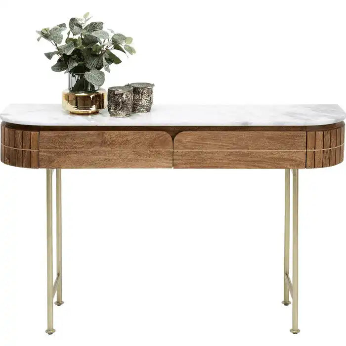 Hochwertige Massivholz Konstole Grace Handarbeit Naturstein Marmor 100 cm - HomeDesign Knaus