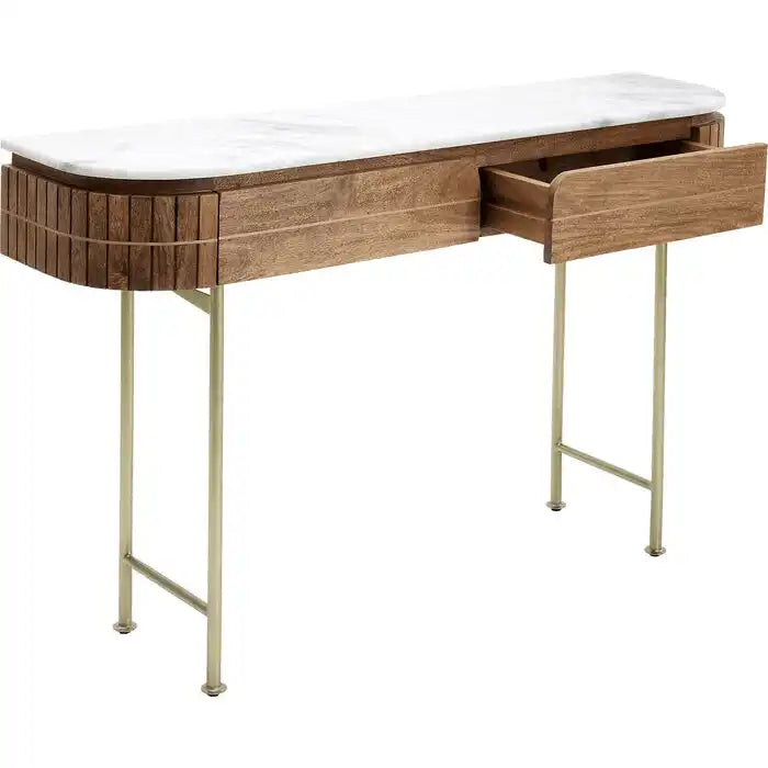 Hochwertige Massivholz Konstole Grace Handarbeit Naturstein Marmor 100 cm - HomeDesign Knaus
