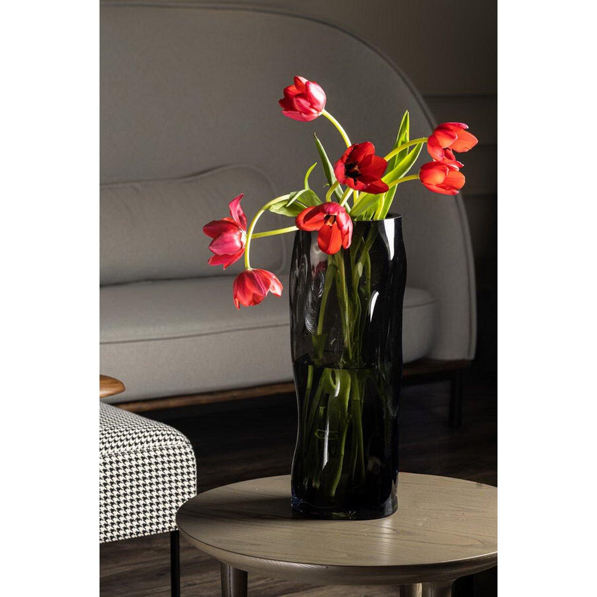 Hohe zylindrische Vase aus 9 mm dickem Glas, unregelmäßige Form, wie schwarzes Holz. ABU40GR - HomeDesign Knaus