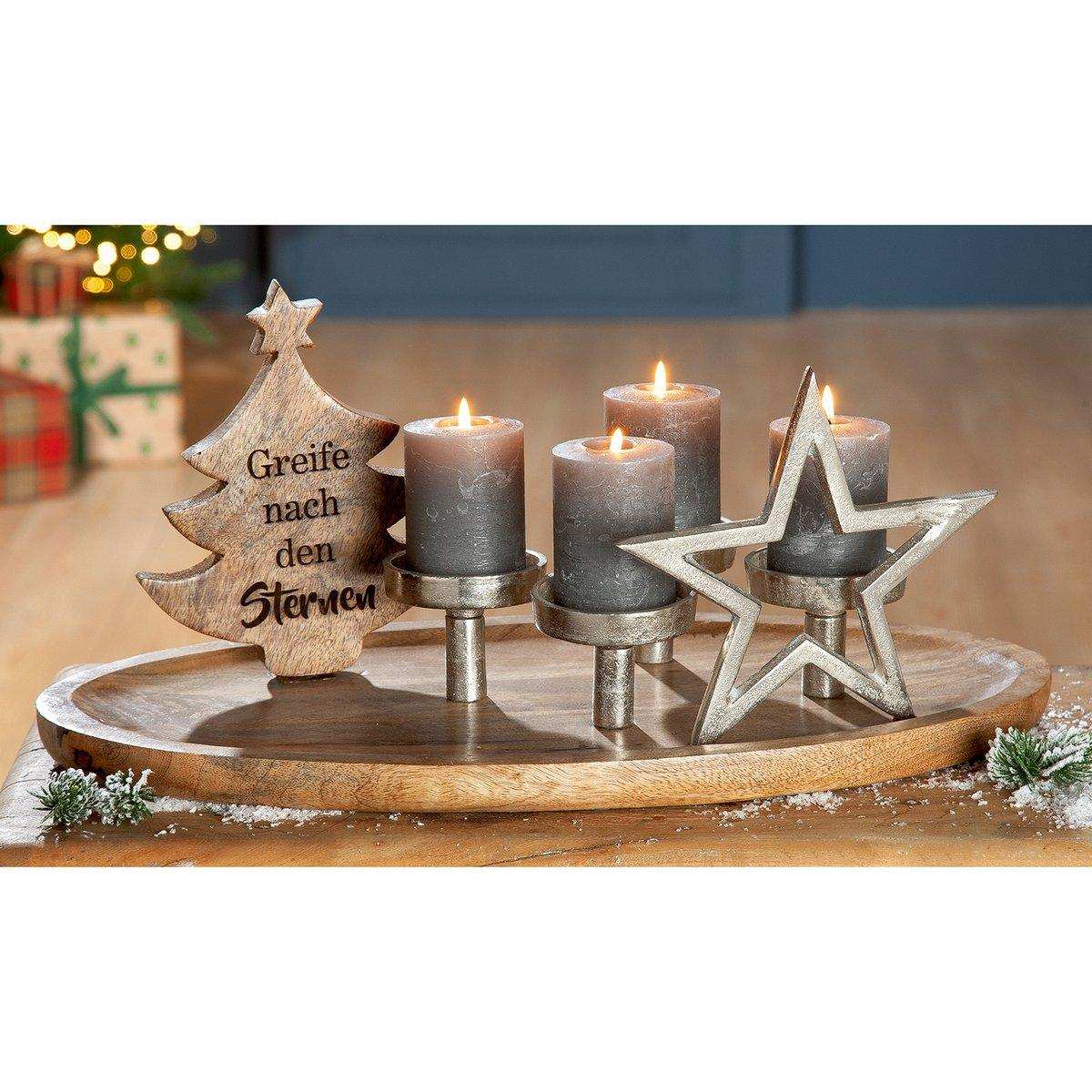 Holz Tablett Kerzenhalter Tannenbaum X-mas - HomeDesign Knaus