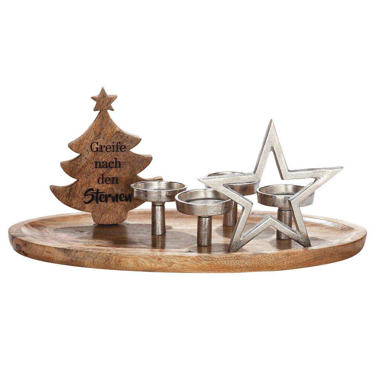 Holz Tablett Kerzenhalter Tannenbaum X-mas - HomeDesign Knaus