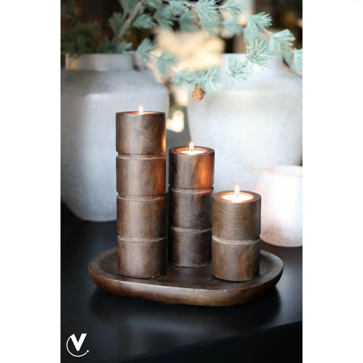 Holz Teelichthalter Kerzenständer Broomfield-Walnuss Braun - HomeDesign Knaus