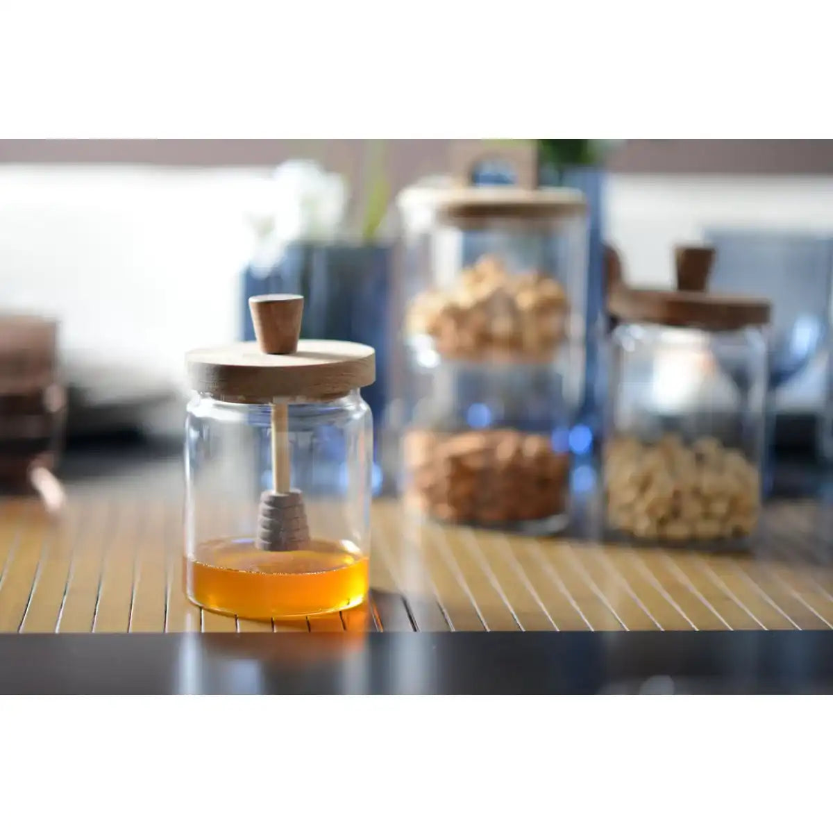 Honigglasglas mit Holzabdeckung - HomeDesign Knaus